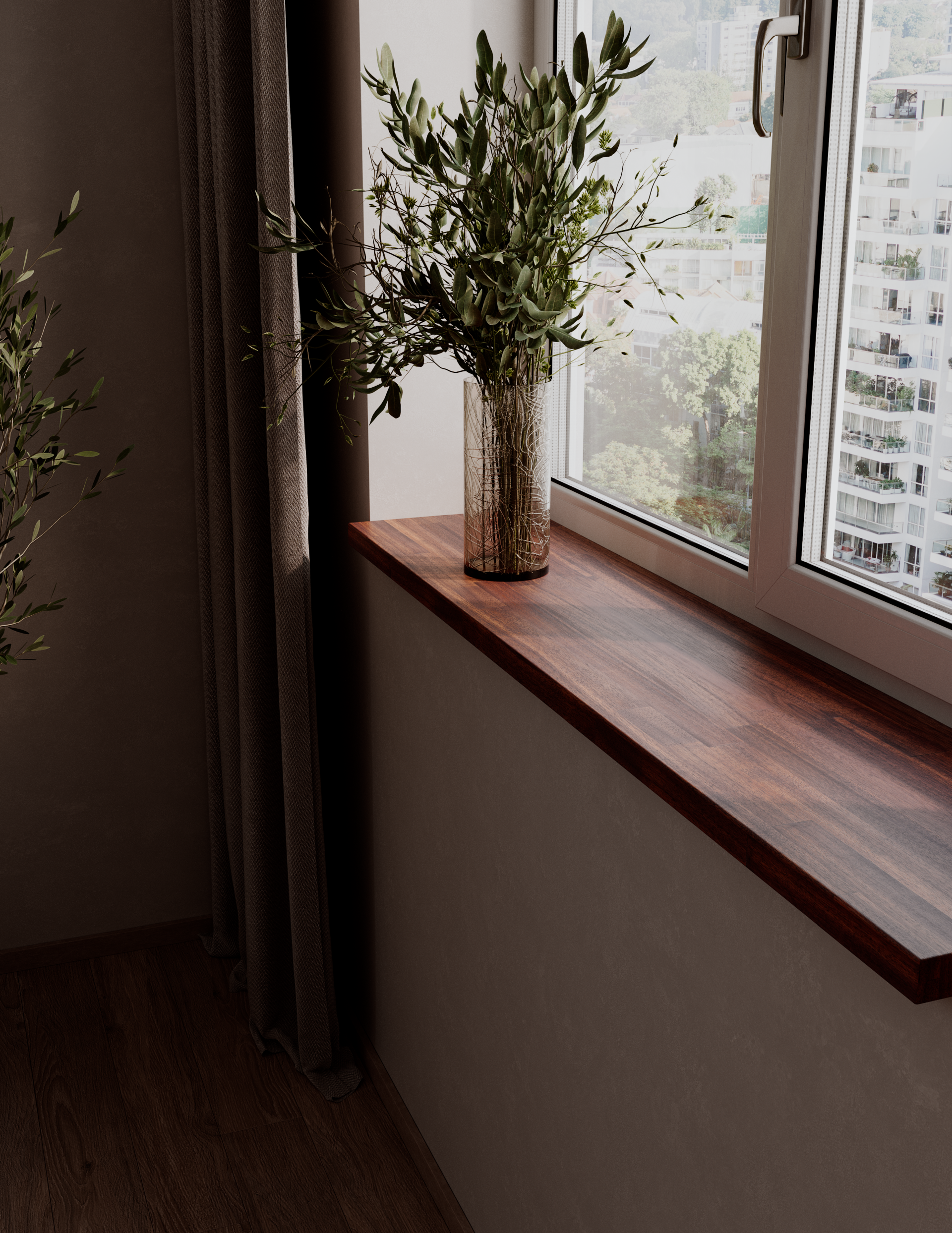 Parapet akacja Teak – ciepła barwa oleju przy oknie